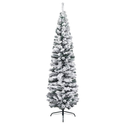 vidaXL Slim Artificial Christmas Tree with Flocked Snow Green 6 ft PVC
