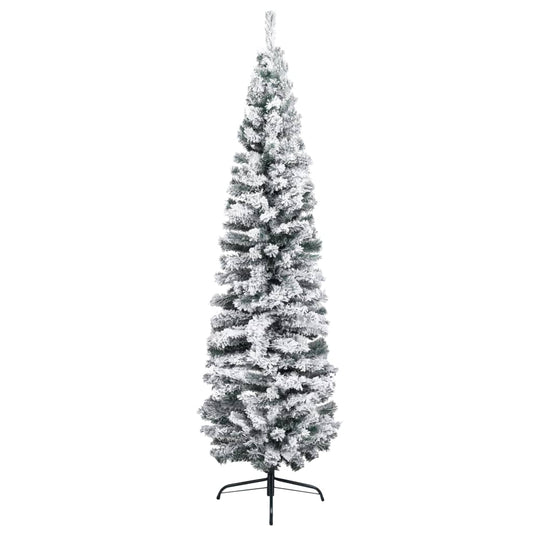 vidaXL Slim Artificial Christmas Tree with Flocked Snow Green 6 ft PVC