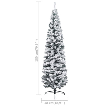 vidaXL Slim Artificial Christmas Tree with Flocked Snow Green 6 ft PVC