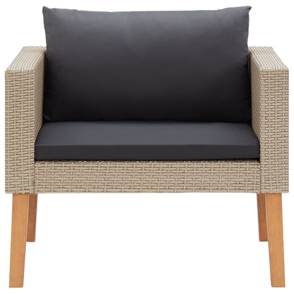 vidaXL Single Patio Sofa with Cushions Poly Rattan Beige