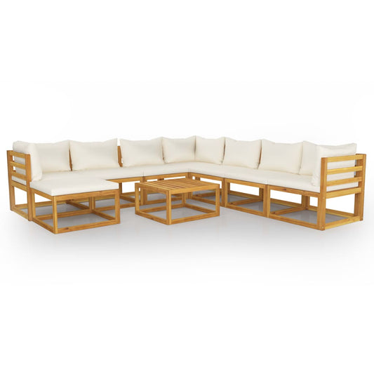 vidaXL 9 Piece Patio Lounge Set with Cushion Cream Solid Acacia Wood