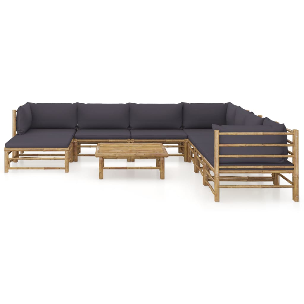 vidaXL 9 Piece Patio Lounge Set with Dark Gray Cushions Bamboo