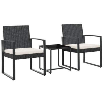 vidaXL Patio Dining Set 3 Pcs Outdoor Table and Chair with Cushions PP Rattan