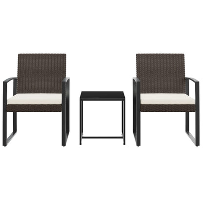 vidaXL Patio Dining Set 3 Pcs Outdoor Table and Chair with Cushions PP Rattan