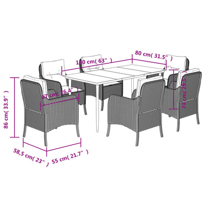 vidaXL 7 Piece Patio Dining Set with Cushions Black Poly Rattan