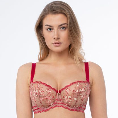 Sheer Mesh Embroidered Balconette Bra Daniela