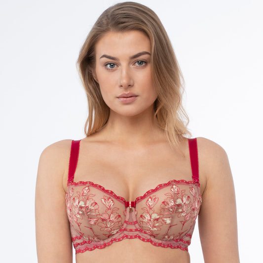 Sheer Mesh Embroidered Balconette Bra Daniela