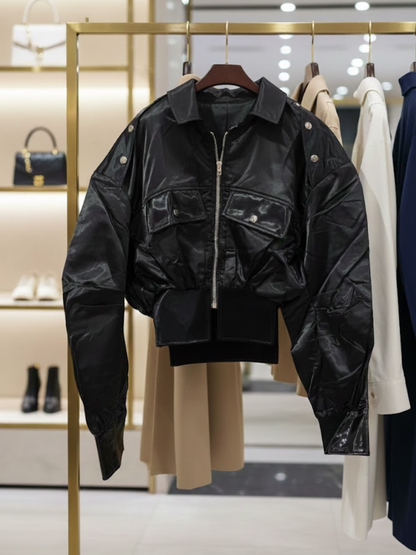 Black Motorcycle Style Jacket For Women, East Village, BYMANYC New York.-3