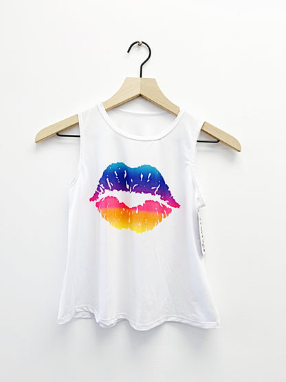 Kisses Big Multicolor White Tank