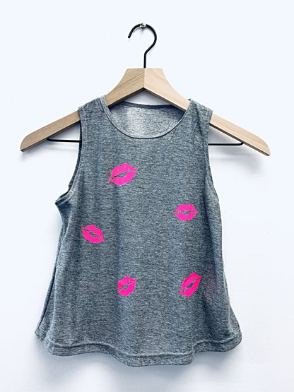 Kisses Hot Pink Grey Tank
