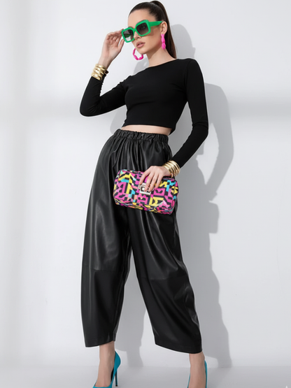 PU Wide-Leg Pants, Wall Street | Women - BYMANYC ® New York-0