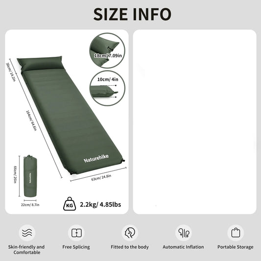 10cm Thick Self-Inflating Double Mattress with Pillow Green