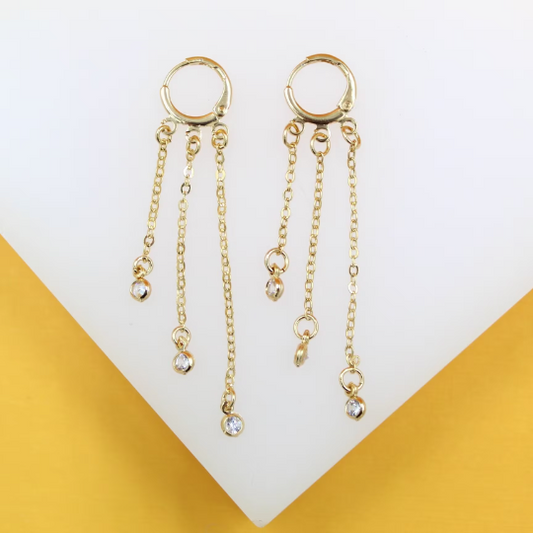 18K Gold Filled CZ Dangle Rolo Link Chain Earrings (L71)-0