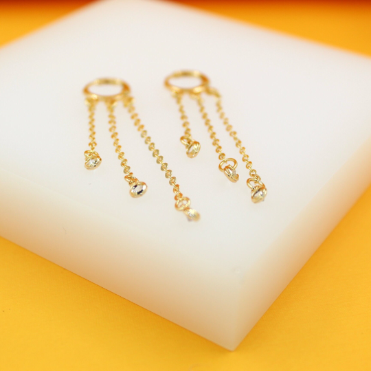 18K Gold Filled CZ Dangle Rolo Link Chain Earrings (L71)-1