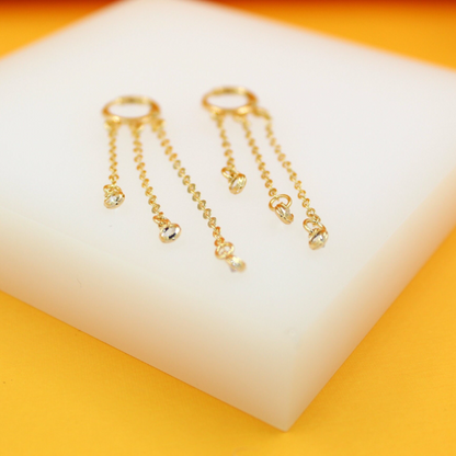 18K Gold Filled CZ Dangle Rolo Link Chain Earrings (L71)-1