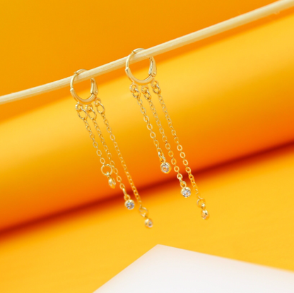 18K Gold Filled CZ Dangle Rolo Link Chain Earrings (L71)-2