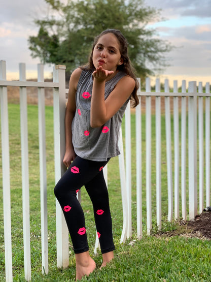 Kisses Hot Pink Grey Tank