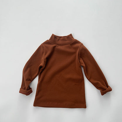 Baby Solid Color High Neck Long Sleeve Pullover Shirt Tops