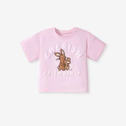 Summer Baby Kids Animals Cartoon Pattern T-shirt and Floral Shorts Clothing Set for Girls