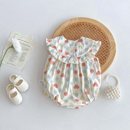Summer Hot Selling Baby Girls Sleeveless Crew Neck Colorful Polka Dots Onesie