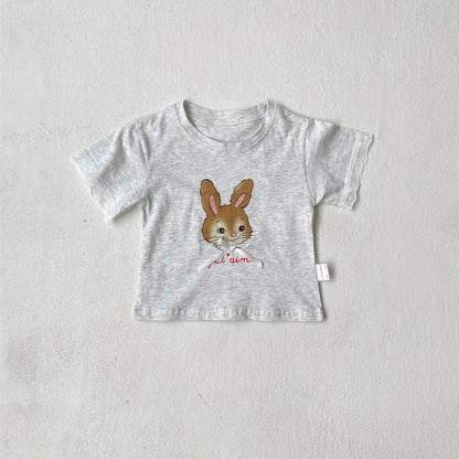Summer Hot Selling Baby Kids Girls Short Sleeves Cartoon Rabbit Pattern T-shirt