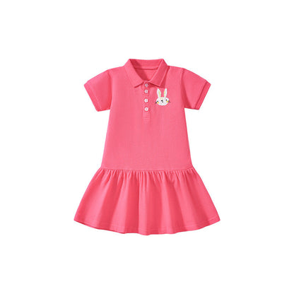 Summer Arrival Cute Rabbits Pattern Short Sleeves Polo Dress for Stylish Girls