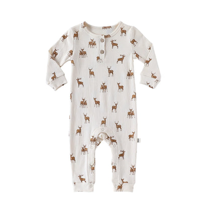 Autumn Arrival Baby Unisex Long Sleeves Casual Animals Pattern Rompers