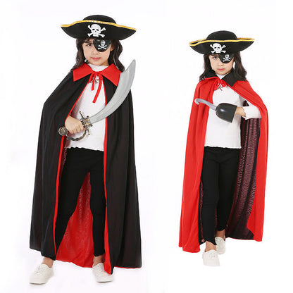 Halloween Pirate Cape Hats 3-Piece Sets, Cape, Hat, Eye Patch.