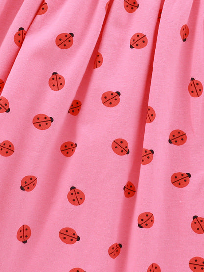 Summer Arrival Baby Kids Girls Short Sleeves Ladybird Print Pink Dress