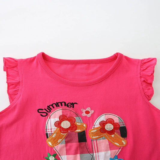 Summer Baby Kids Cute Cartoon and Plaid Pattern Vest and Shorts Clothing Set for Girls
