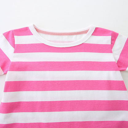 Design Summer Girls Striped and Bees Pattern Short Sleeves Dress