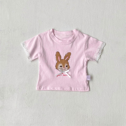 Summer Hot Selling Baby Kids Girls Short Sleeves Cartoon Rabbit Pattern T-shirt