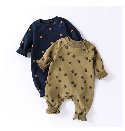 Autumn and Spring Arrival Baby Unisex Simple Pattern Long Sleeves Casual Thick Rompers