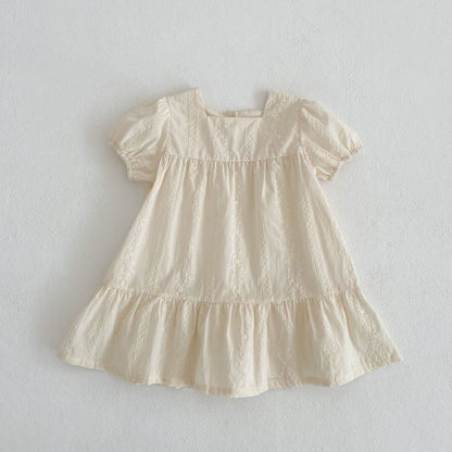 Summer Girls Solid Color Simple Embroidery Square Neck Onesies And Dress – Princess Sister Matching Set