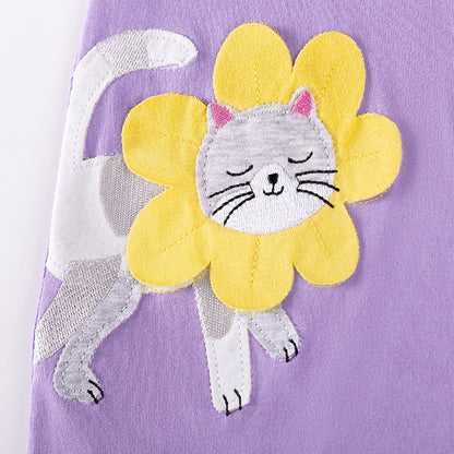 Autumn and Spring Arrival Cartoon and Striped Pattern Long Sleeves Dress for Stylish Girls