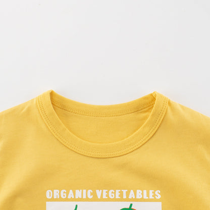 Summer Girls’ Fruits and Letters Pattern Printed T-shirt in European and American Style