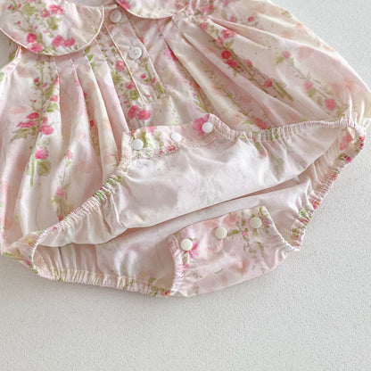 High Quality Summer Baby Kids Girls Floral Pattern Sleeveless Countryside Style Onesies