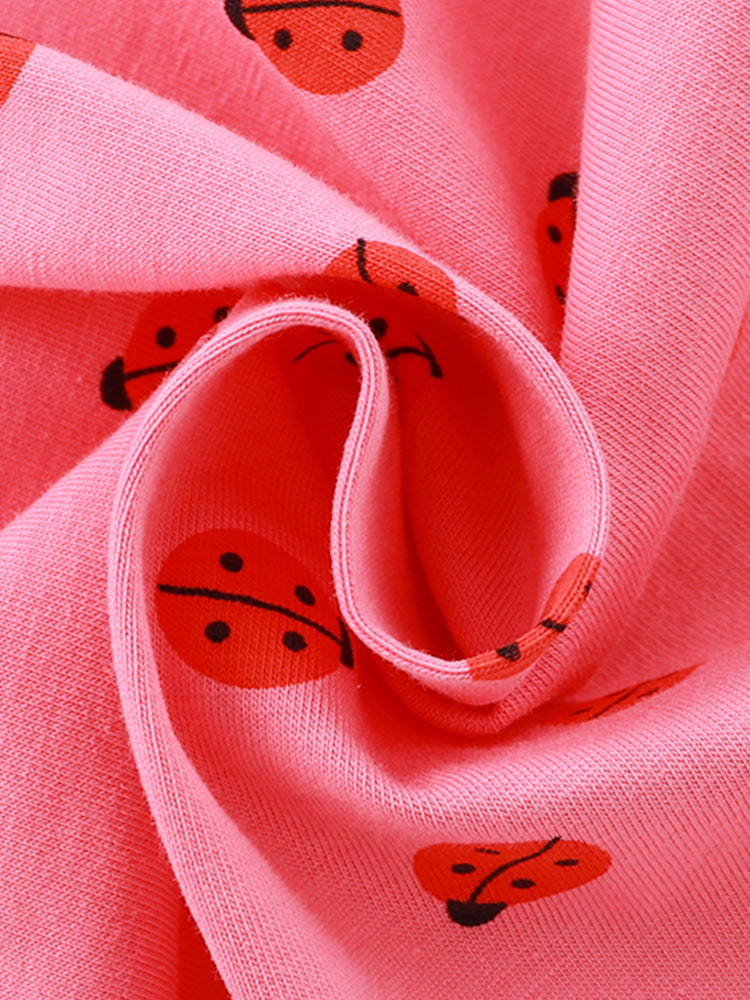 Summer Arrival Baby Kids Girls Short Sleeves Ladybird Print Pink Dress
