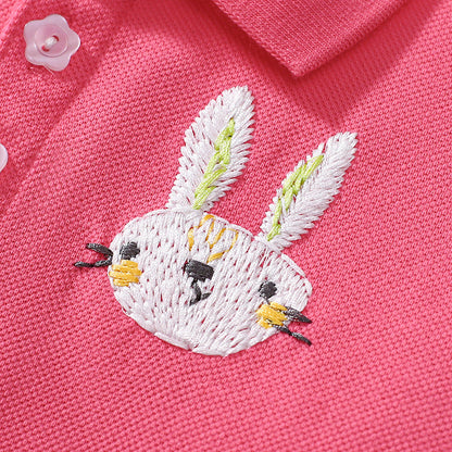 Summer Arrival Cute Rabbits Pattern Short Sleeves Polo Dress for Stylish Girls