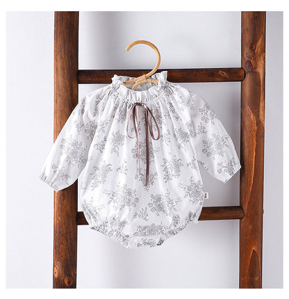 Autumn Arrival Baby Girls Long Sleeves Floral Print Simple Plain Onesies