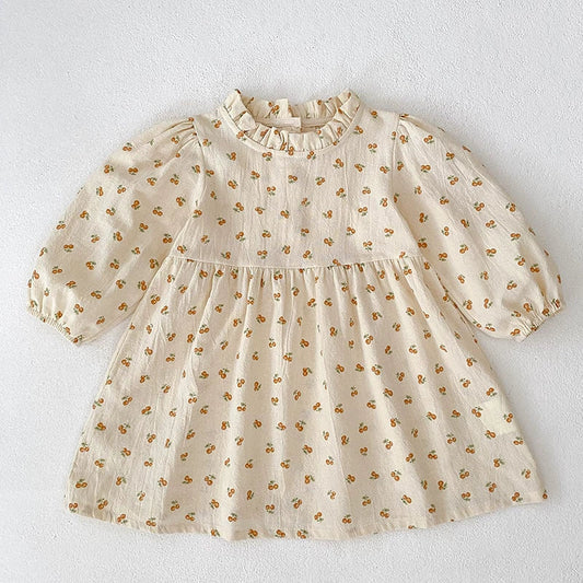 Autumn Baby Girls French-style Flowers Pattern Long Sleeves Onesies and Dress with Ruffle Neck – Princess Sister Matching Set