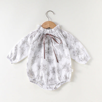 Autumn Arrival Baby Girls Long Sleeves Floral Print Simple Plain Onesies