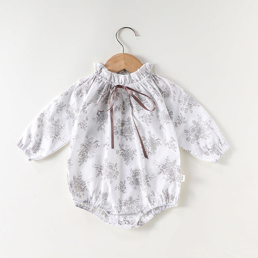 Autumn Arrival Baby Girls Long Sleeves Floral Print Simple Plain Onesies