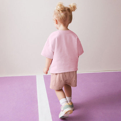 Summer Baby Kids Animals Cartoon Pattern T-shirt and Floral Shorts Clothing Set for Girls
