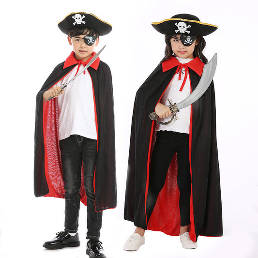 Halloween Pirate Cape Hats 3-Piece Sets, Cape, Hat, Eye Patch.