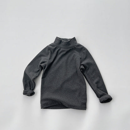 Baby Solid Color High Neck Long Sleeve Pullover Shirt Tops