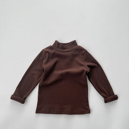 Baby Solid Color High Neck Long Sleeve Pullover Shirt Tops