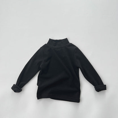 Baby Solid Color High Neck Long Sleeve Pullover Shirt Tops