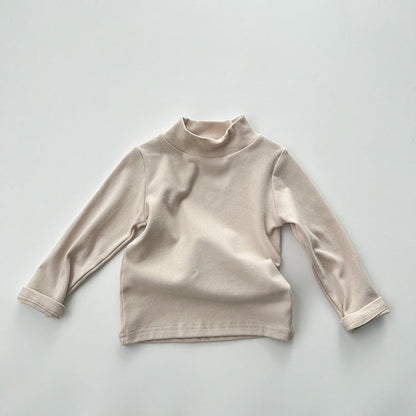 Baby Solid Color High Neck Long Sleeve Pullover Shirt Tops