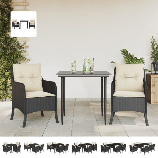 vidaXL 7 Piece Patio Dining Set with Cushions Black Poly Rattan